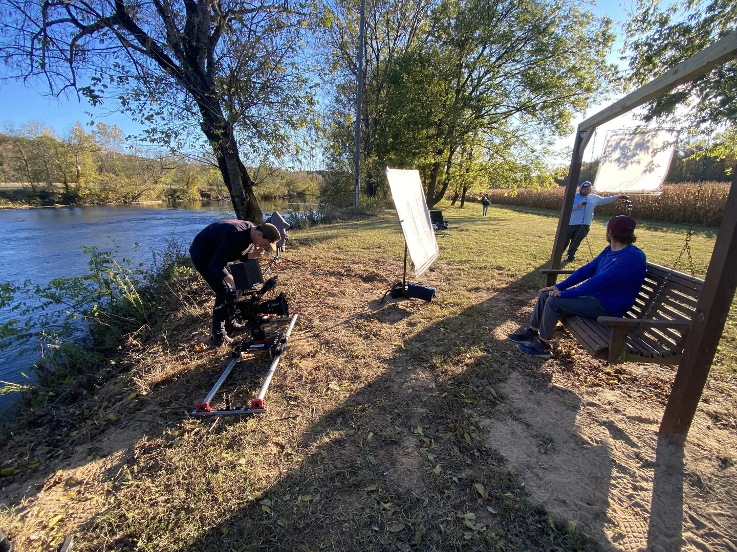 Filming Landon by the river